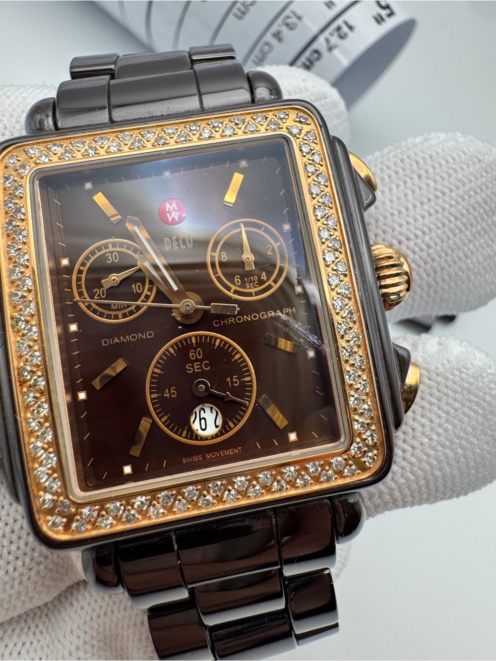 Rare!! Michele Deco Brown Madison Diamond ceramic watch - Picture 6 of 10